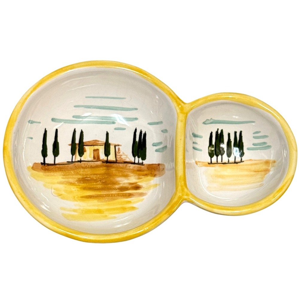 Hand Painted Italian Pottery Montelupo Divided Serving Dish Signed Vintage‎